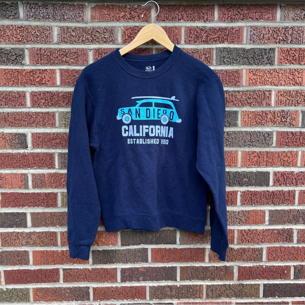 Navy Blue San Diego Light Blue Surfboard California Crewneck Sweatshirt